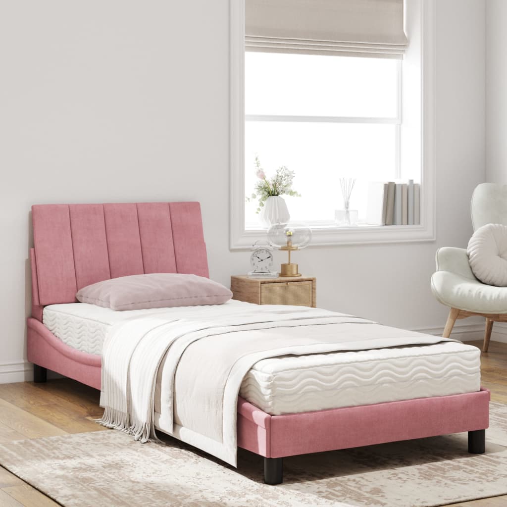 Letto con Materasso Hanko Rosa 90x200 cm in Velluto | homemem39