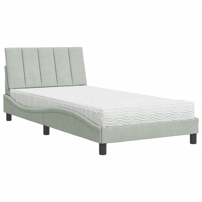 Letto con Materasso Hanko Grigio Chiaro 100x200 cm in Velluto - homemem39