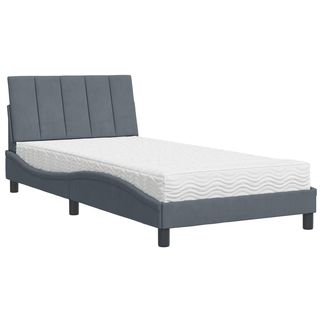 Letto con Materasso Hanko Grigio Scuro 100x200 cm in Velluto - homemem39