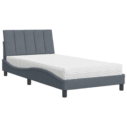 Letto con Materasso Hanko Grigio Scuro 100x200 cm in Velluto - homemem39