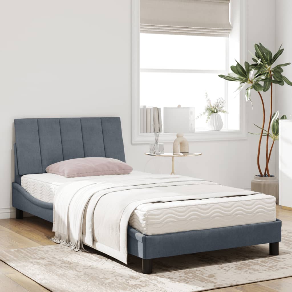 Letto con Materasso Hanko Grigio Scuro 100x200 cm in Velluto - homemem39