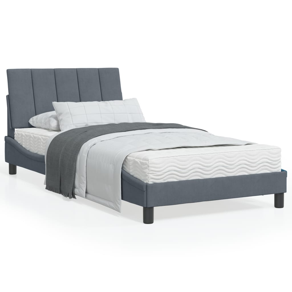 Letto con Materasso Hanko Grigio Scuro 100x200 cm in Velluto - homemem39