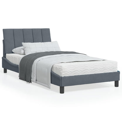 Letto con Materasso Hanko Grigio Scuro 100x200 cm in Velluto - homemem39