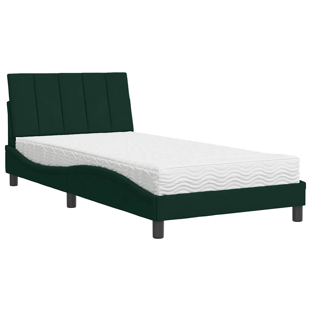 Letto con Materasso Hanko Verde Scuro 100x200 cm in Velluto | homemem39
