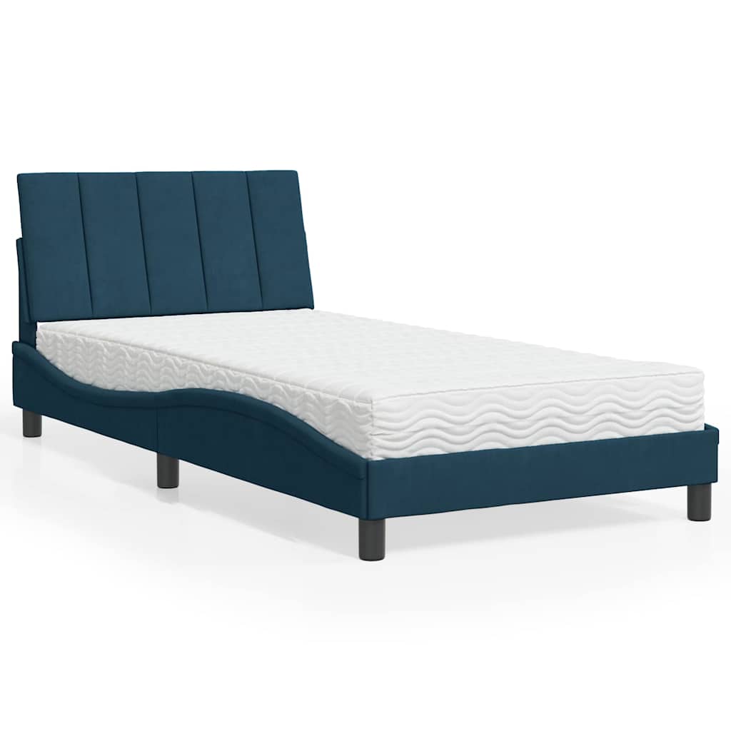 Letto con Materasso Hanko Blu 100x200 cm in Velluto