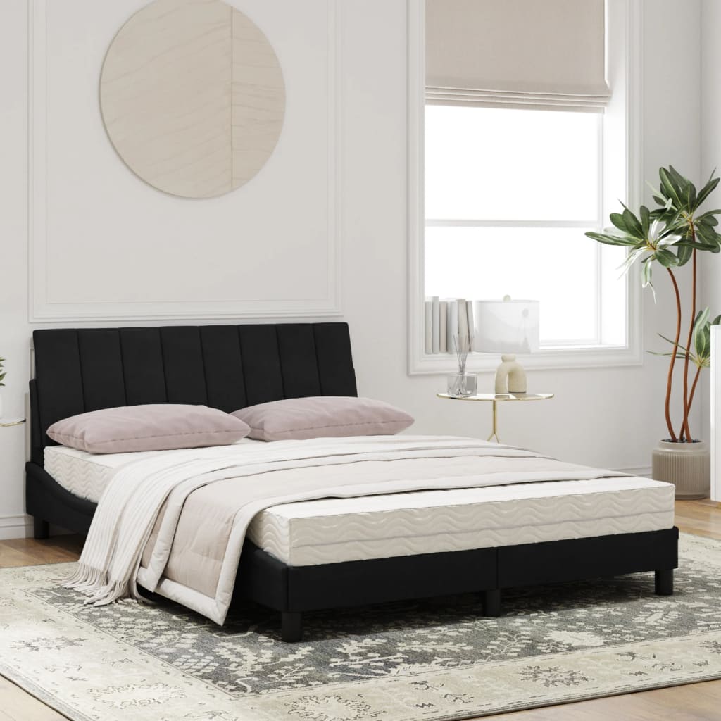 Letto con Materasso Hanko Nero 120x200 cm in Velluto