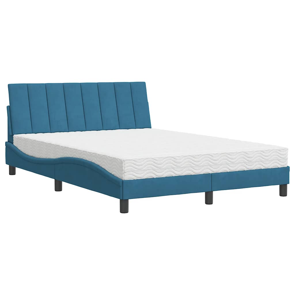 Letto con Materasso Hanko Blu 120x200 cm in Velluto