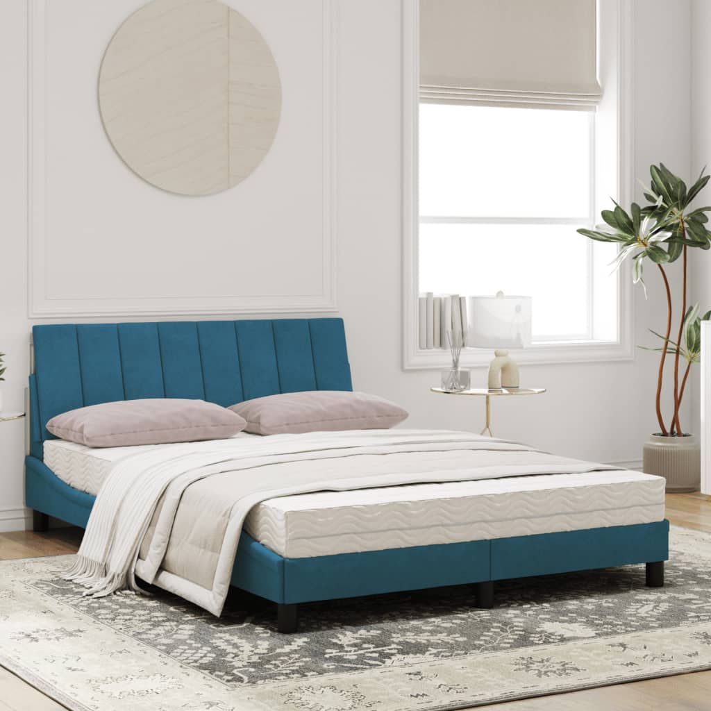 Letto con Materasso Hanko Blu 120x200 cm in Velluto