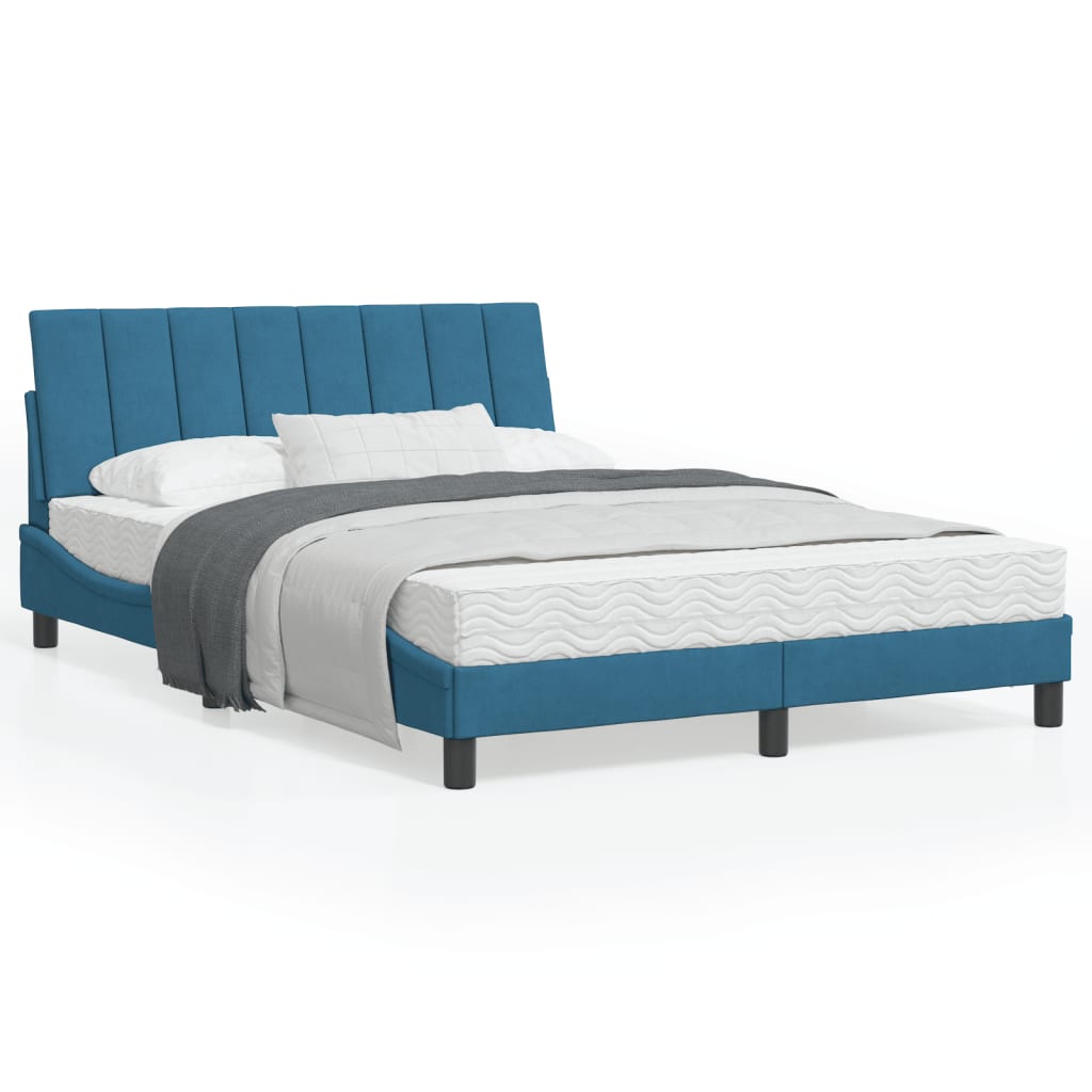 Letto con Materasso Hanko Blu 120x200 cm in Velluto