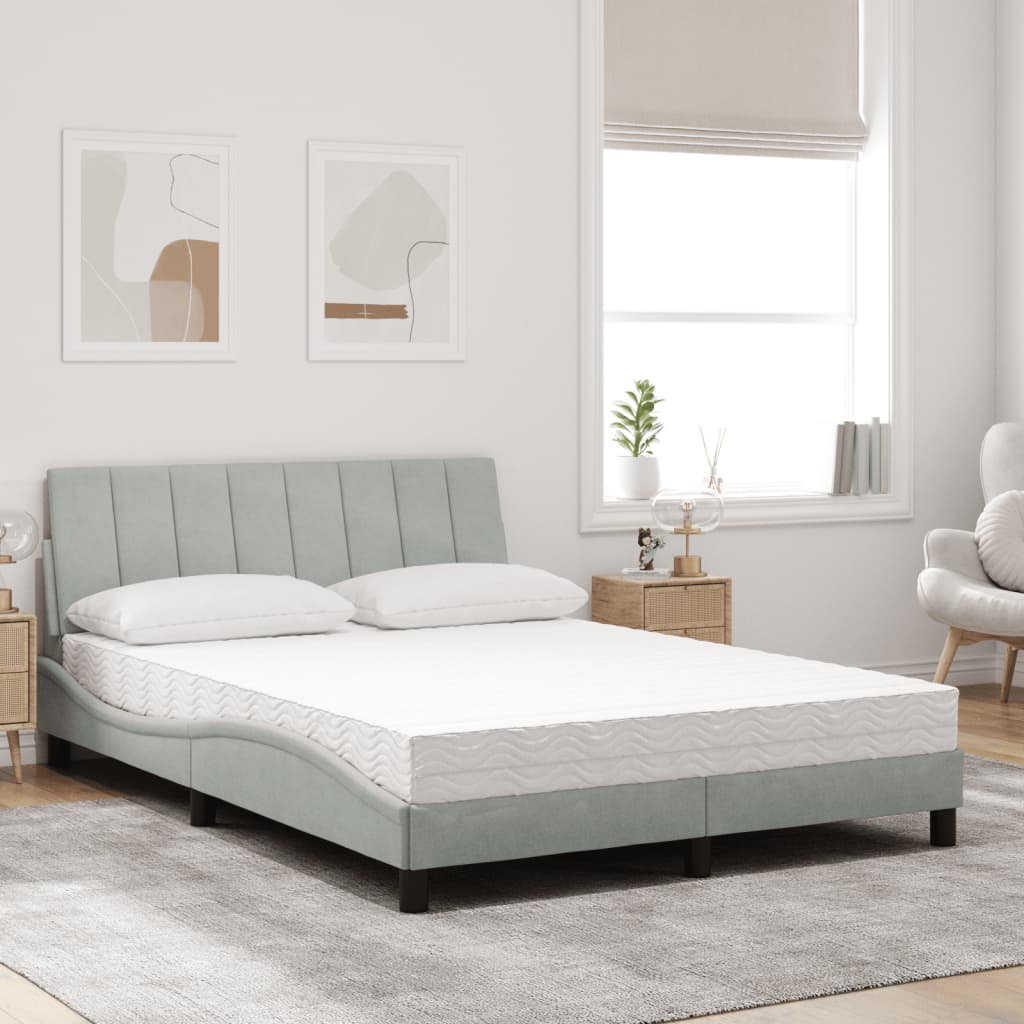 Letto con Materasso Hanko Grigio Chiaro 140x190 cm in Velluto - homemem39