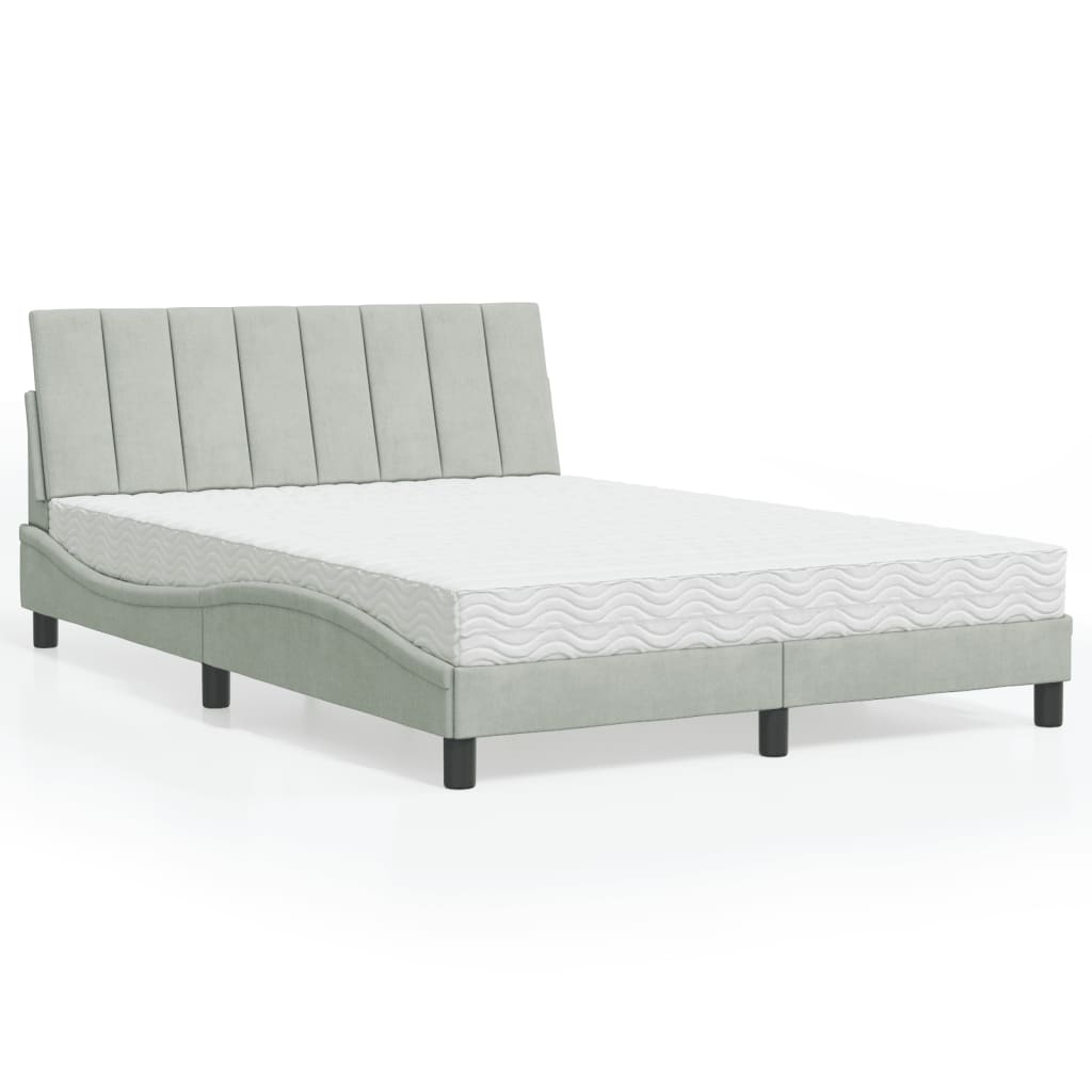 Letto con Materasso Hanko Grigio Chiaro 140x190 cm in Velluto - homemem39