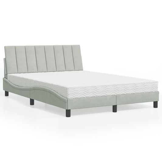 Letto con Materasso Hanko Grigio Chiaro 140x190 cm in Velluto - homemem39
