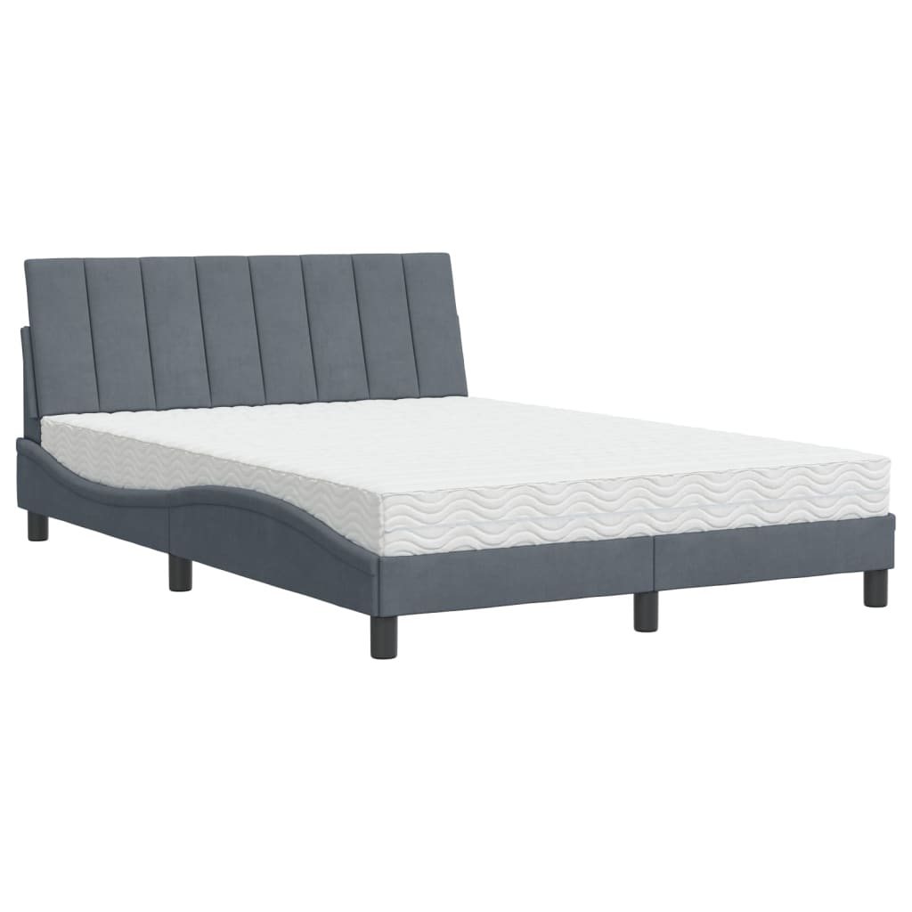 Letto con Materasso Hanko Grigio Scuro 140x190 cm in Velluto - homemem39