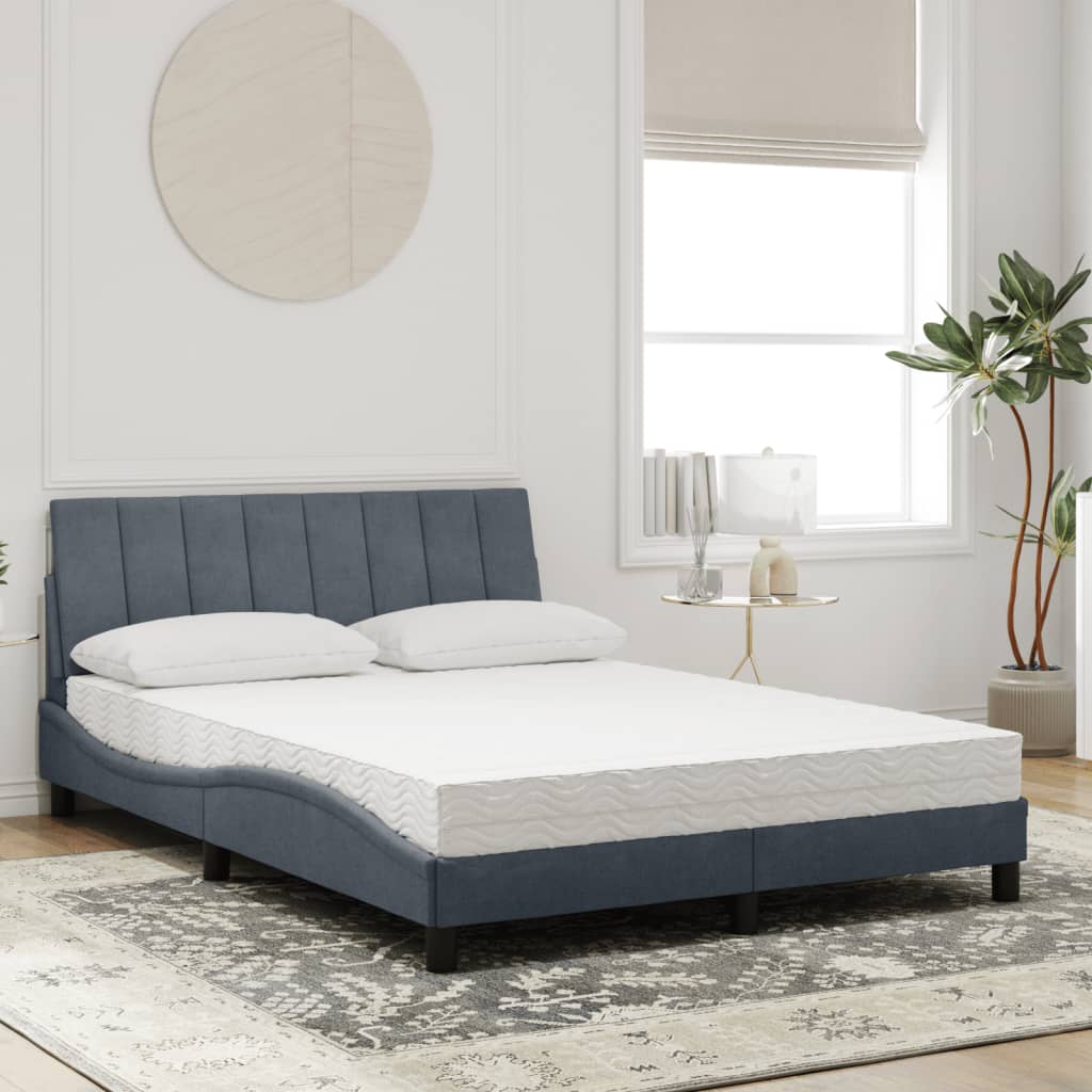 Letto con Materasso Hanko Grigio Scuro 140x190 cm in Velluto - homemem39