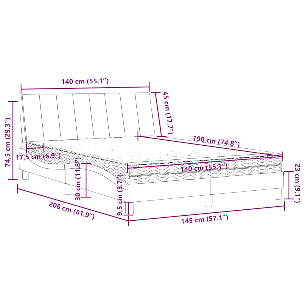 Letto con Materasso Hanko Blu 140x190 cm in Velluto | homemem39