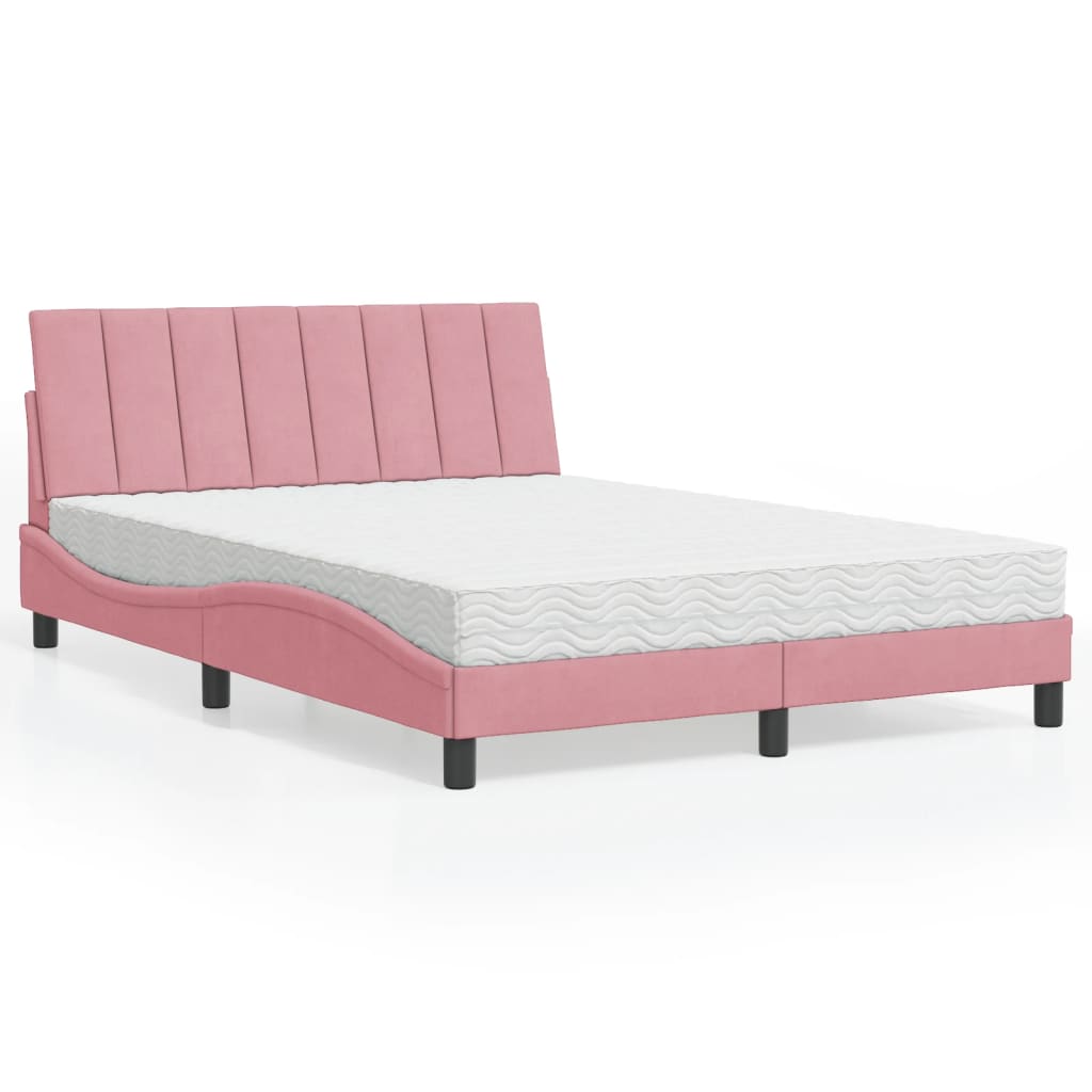 Letto con Materasso Hanko Rosa 140x190 cm in Velluto | homemem39