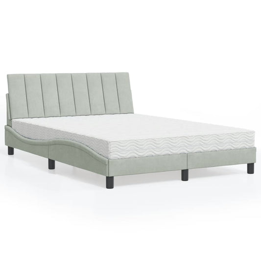 Letto con Materasso Hanko Grigio Chiaro 140x200 cm in Velluto - homemem39