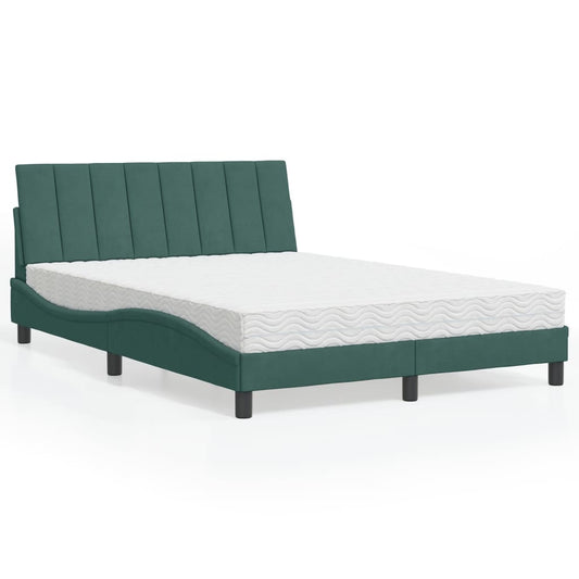 Letto con Materasso Hanko Verde Scuro 140x200 cm in Velluto - homemem39