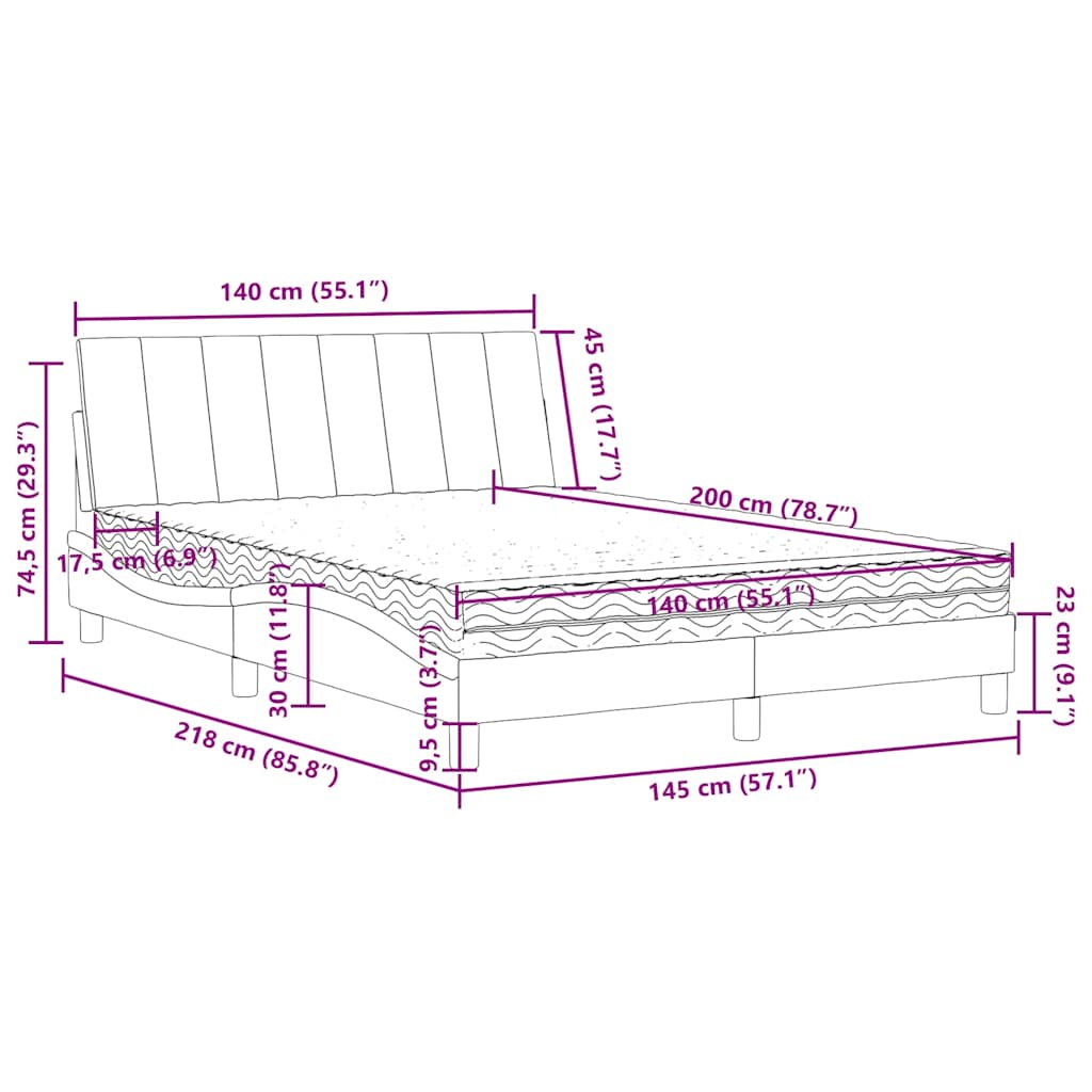 Letto con Materasso Hanko Blu 140x200 cm in Velluto | homemem39