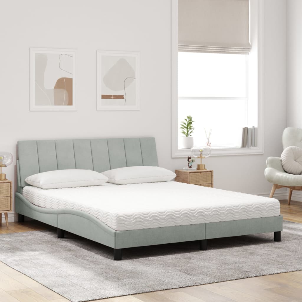 Letto con Materasso Hanko Grigio Chiaro 160x200 cm in Velluto - homemem39