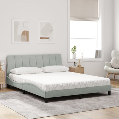Letto con Materasso Hanko Grigio Chiaro 160x200 cm in Velluto - homemem39