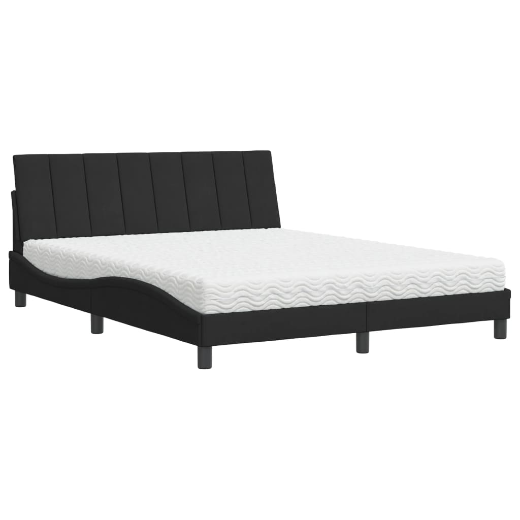 Letto con Materasso Hanko Nero 160x200 cm in Velluto - homemem39