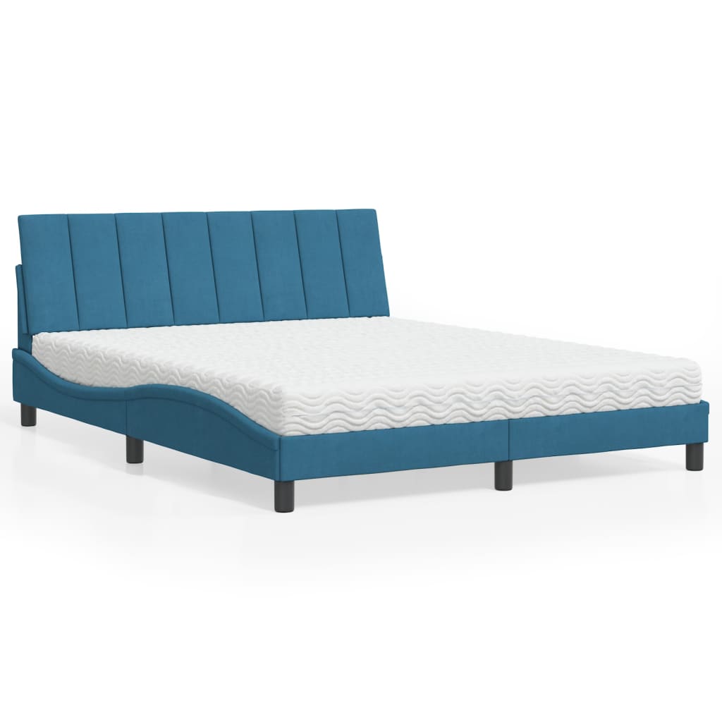 Letto con Materasso Hanko Blu 160x200 cm in Velluto - homemem39