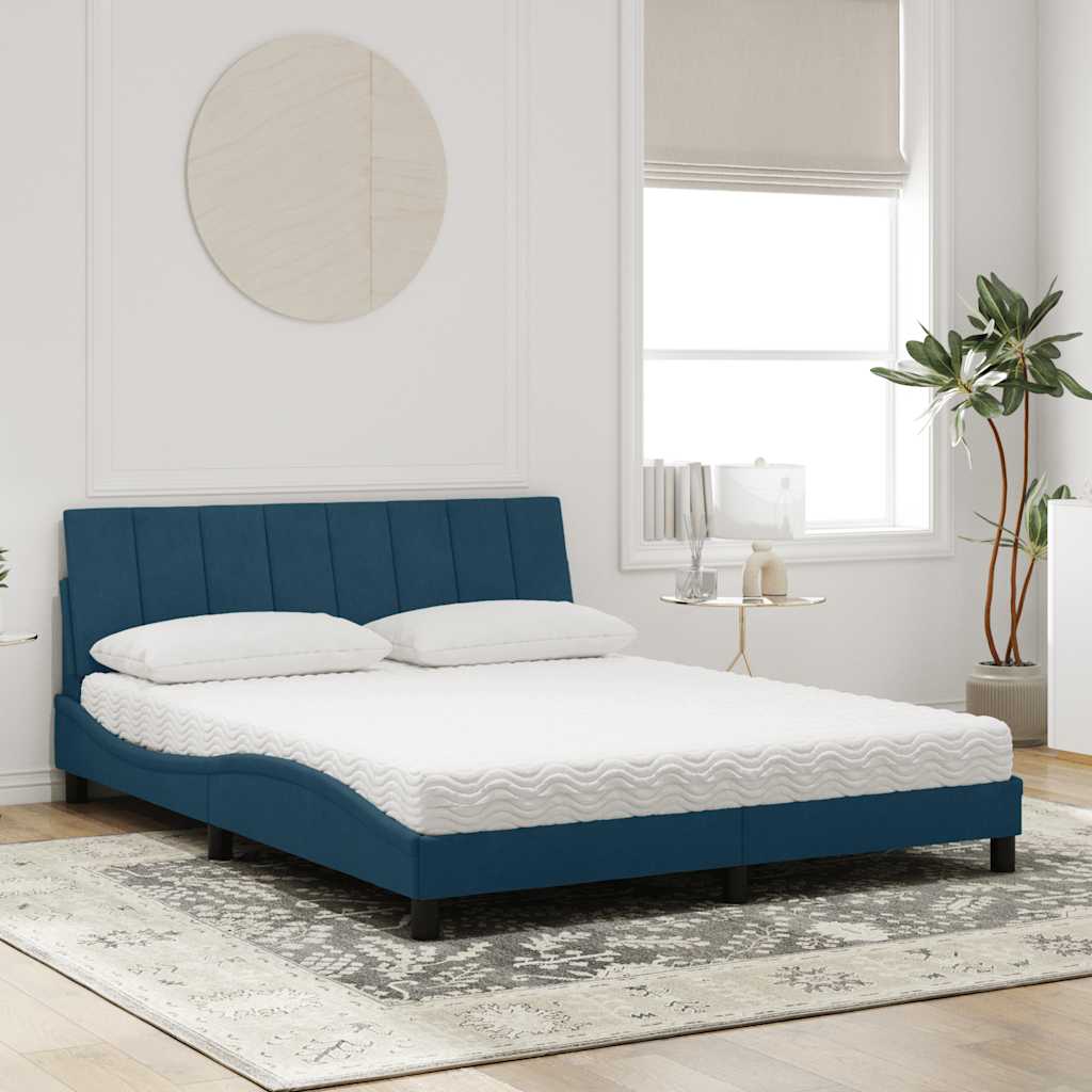 Letto con Materasso Hanko Blu 160x200 cm in Velluto