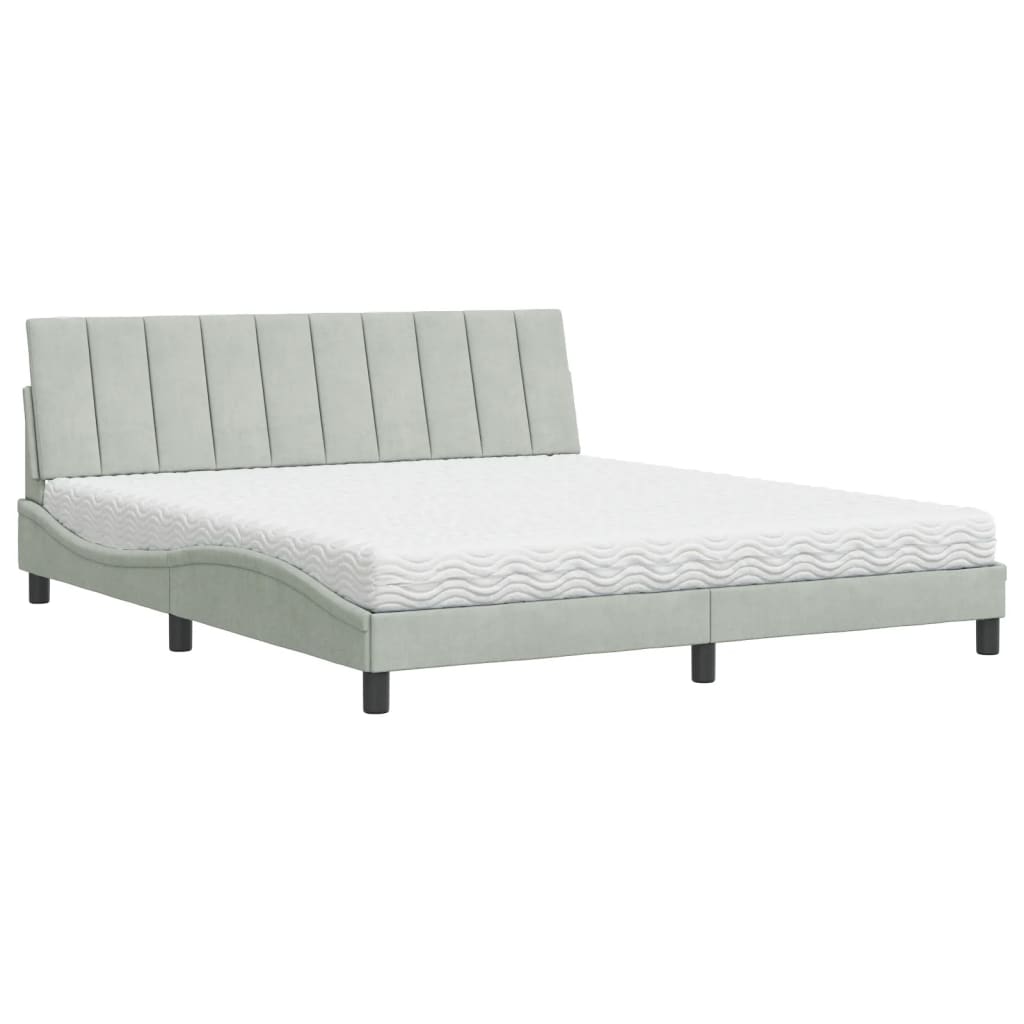Letto con Materasso Hanko Grigio Chiaro 180x200 cm in Velluto - homemem39