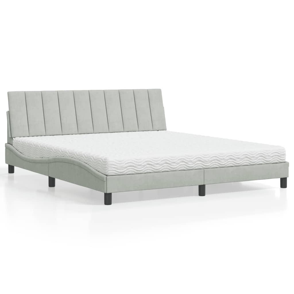 Letto con Materasso Hanko Grigio Chiaro 180x200 cm in Velluto - homemem39