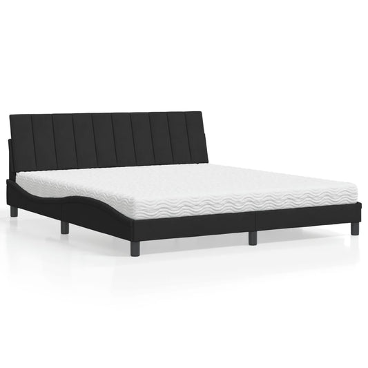 Letto con Materasso Hanko Nero 180x200 cm in Velluto - homemem39