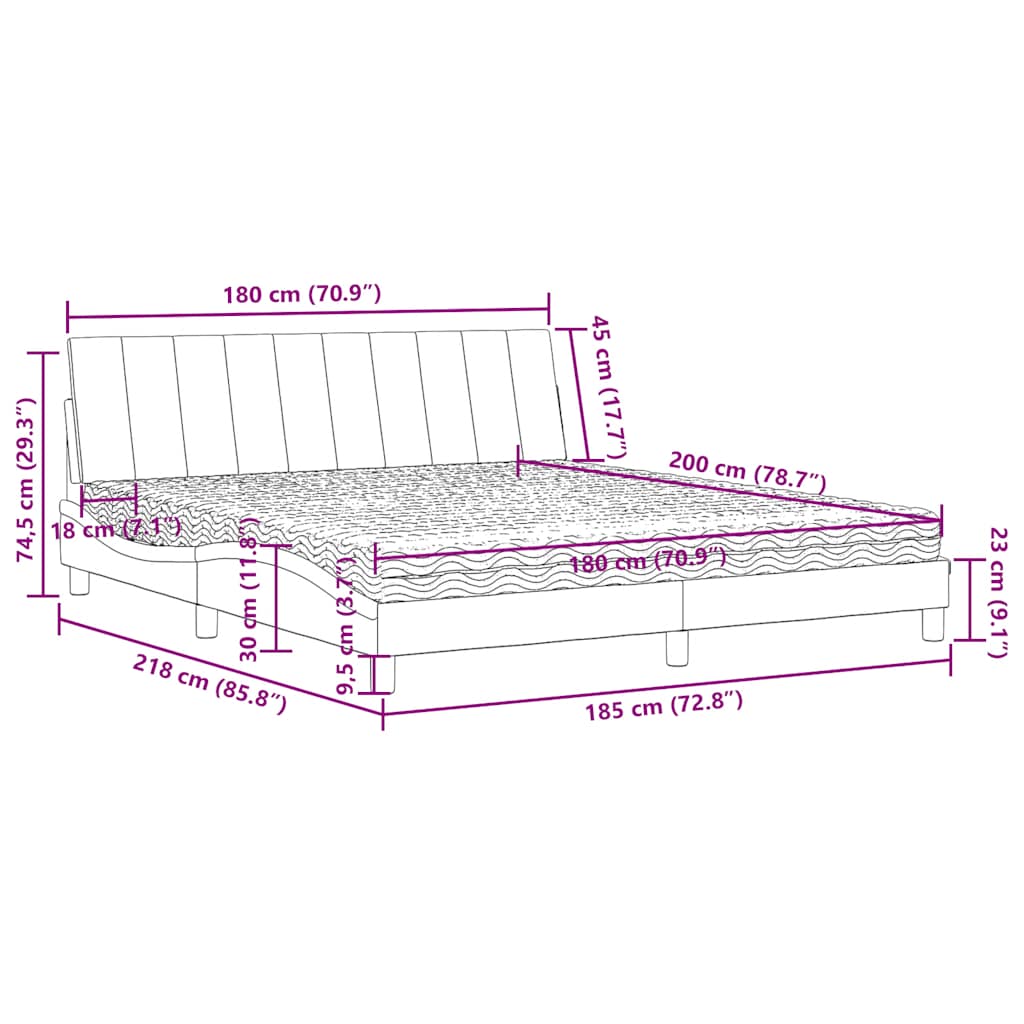 Letto con Materasso Hanko Blu 180x200 cm in Velluto