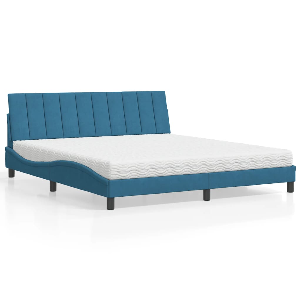 Letto con Materasso Hanko Blu 180x200 cm in Velluto - homemem39