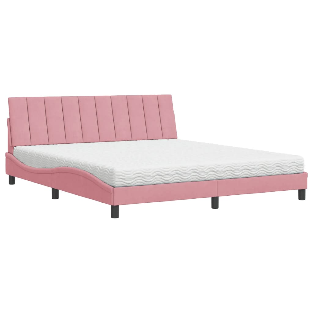 Letto con Materasso Hanko Rosa 180x200 cm in Velluto