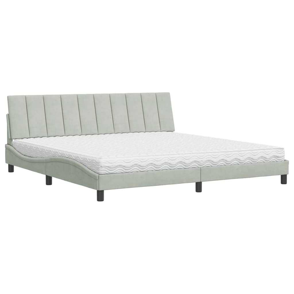 Letto con Materasso Grigio Chiaro 200x200cm Velluto - homemem39