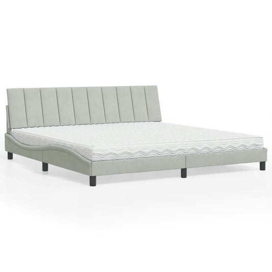 Letto con Materasso Grigio Chiaro 200x200cm Velluto - homemem39