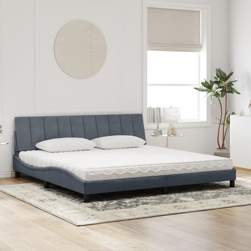 Letto con Materasso Hanko Grigio Scuro 200x200 cm Velluto - homemem39