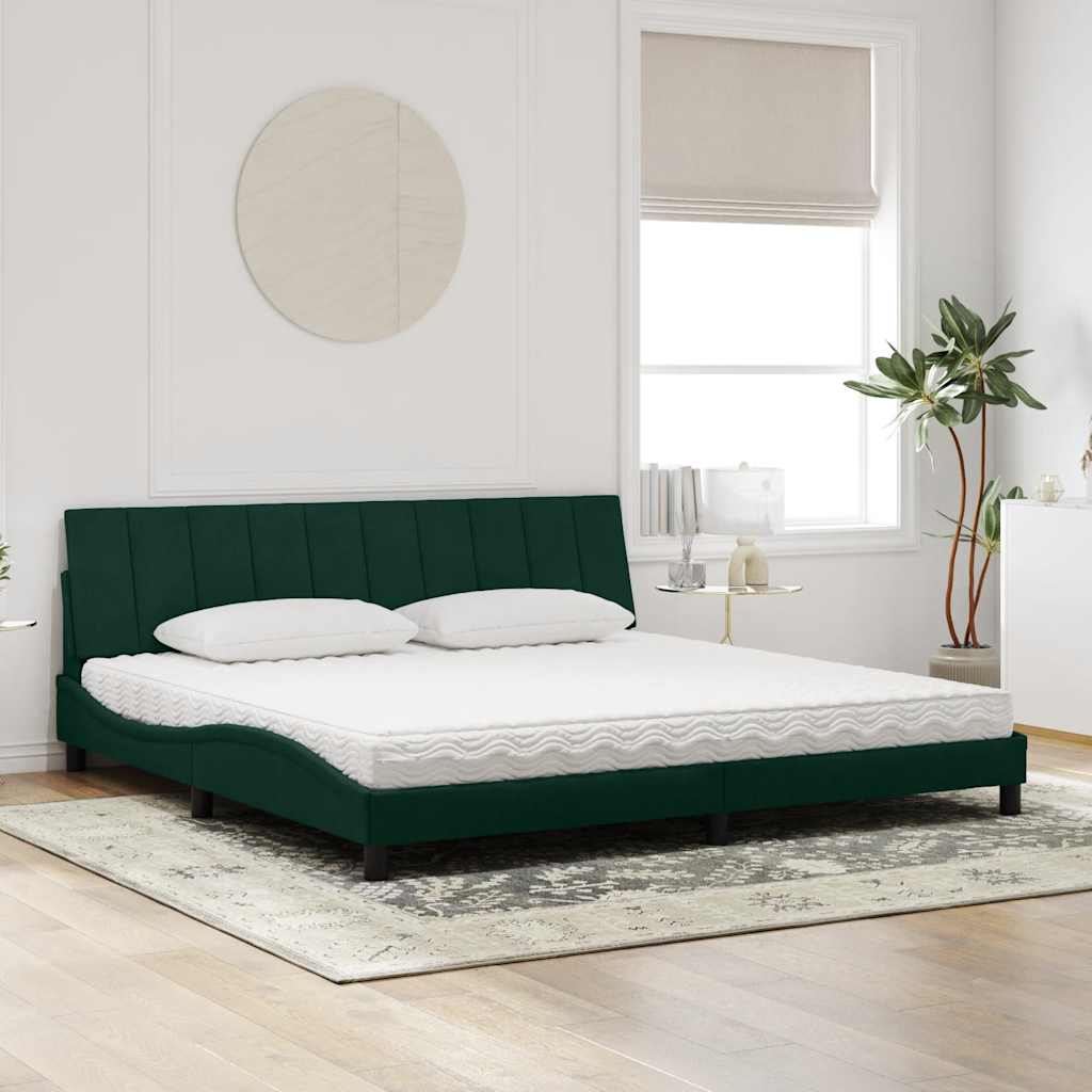 Letto con Materasso Hanko Verde Scuro 200x200 cm Velluto