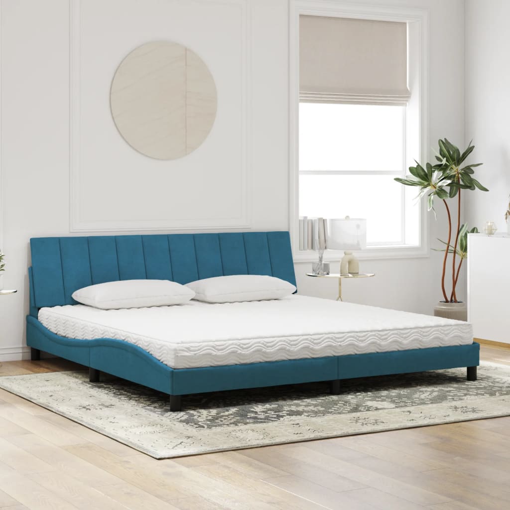 Letto con Materasso Hanko Blu 200x200 cm Velluto