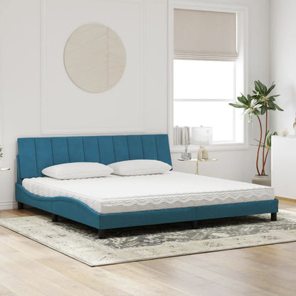Letto con Materasso Hanko Blu 200x200 cm Velluto