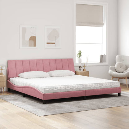 Letto con Materasso Hanko Rosa 200x200 cm in Velluto