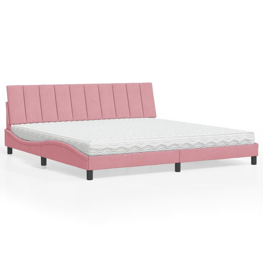 Letto con Materasso Hanko Rosa 200x200 cm in Velluto