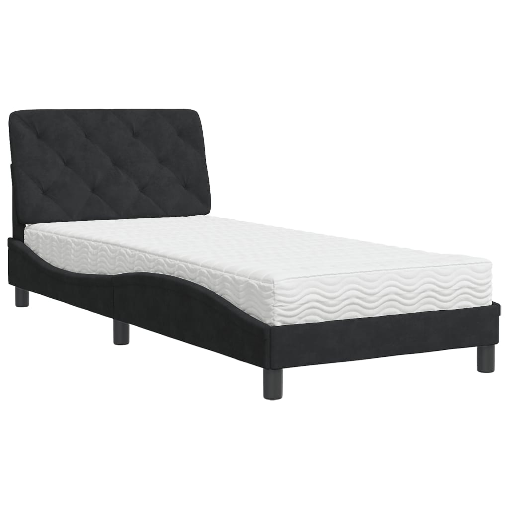 Letto con Materasso Nero 90x190 cm in Velluto - homemem39
