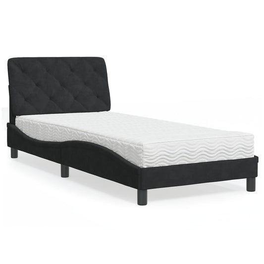 Letto con Materasso Nero 90x200 cm in Velluto - homemem39