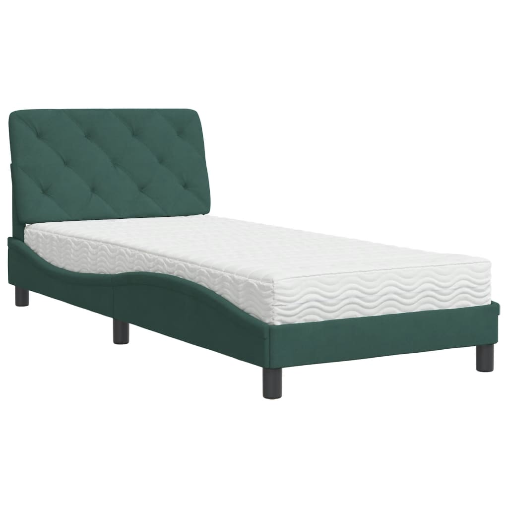 Letto con Materasso Verde Scuro 90x200 cm in Velluto - homemem39