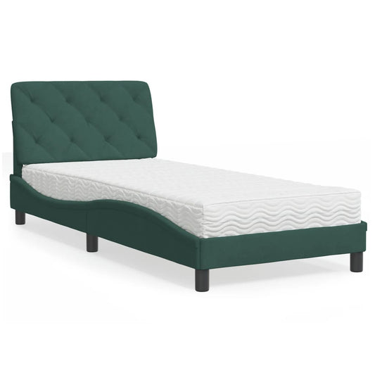 Letto con Materasso Verde Scuro 90x200 cm in Velluto - homemem39