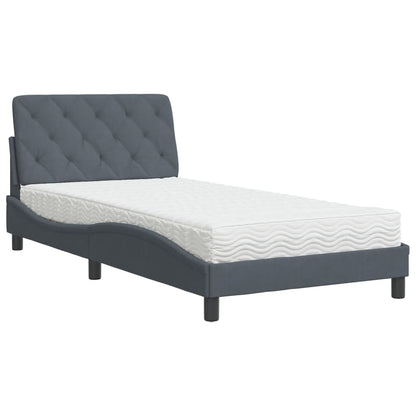 Letto con Materasso Grigio Scuro 100x200 cm in Velluto - homemem39