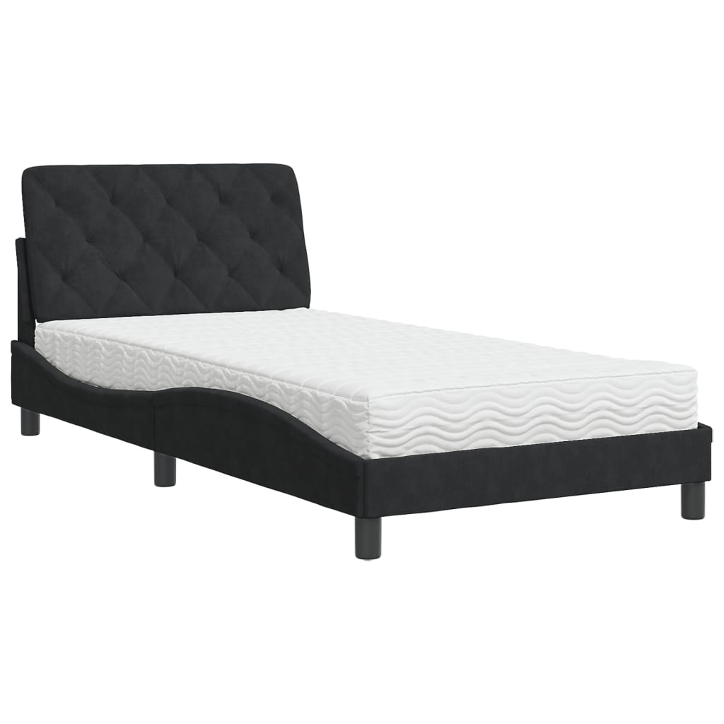 Letto con Materasso Nero 100x200 cm in Velluto - homemem39