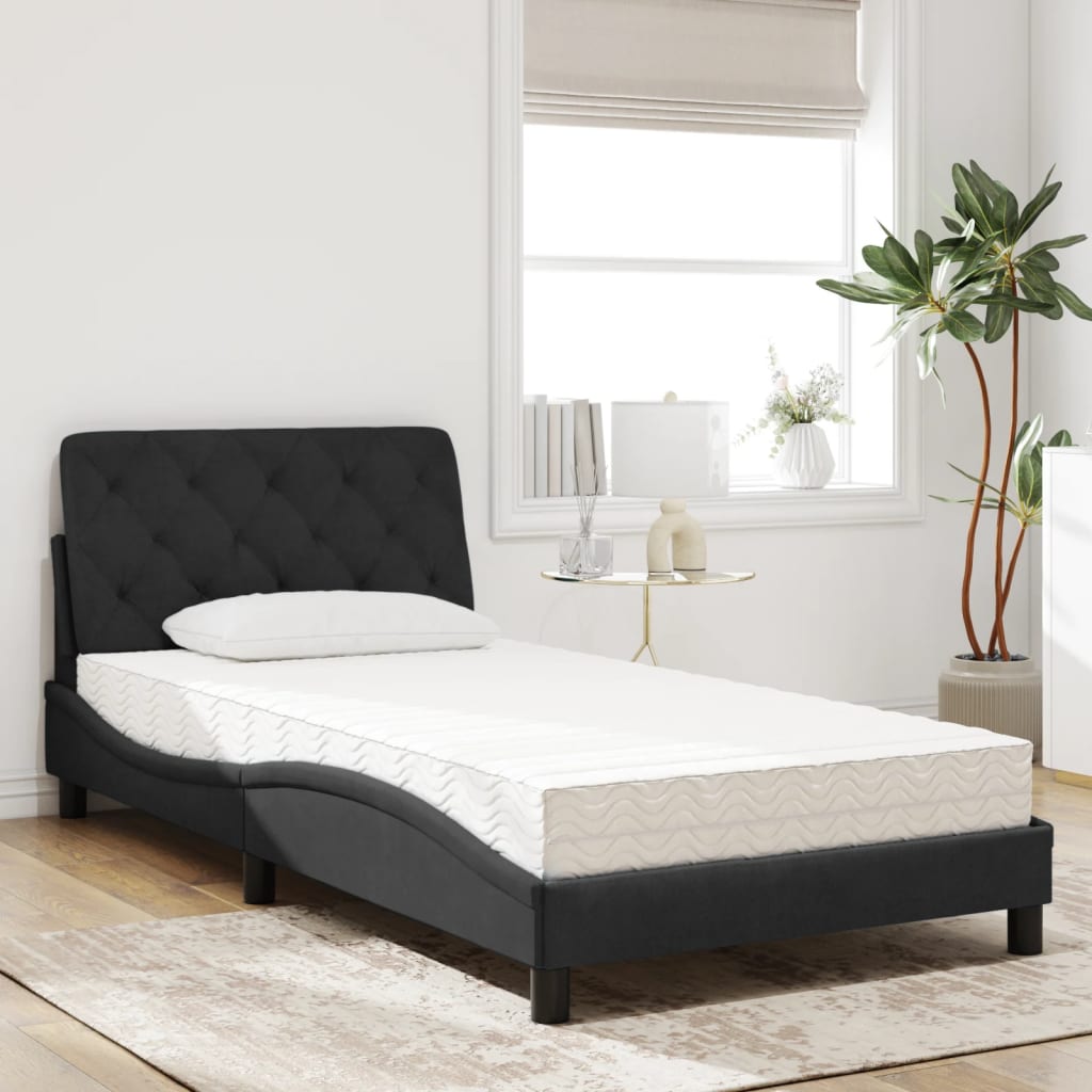 Letto con Materasso Nero 100x200 cm in Velluto - homemem39