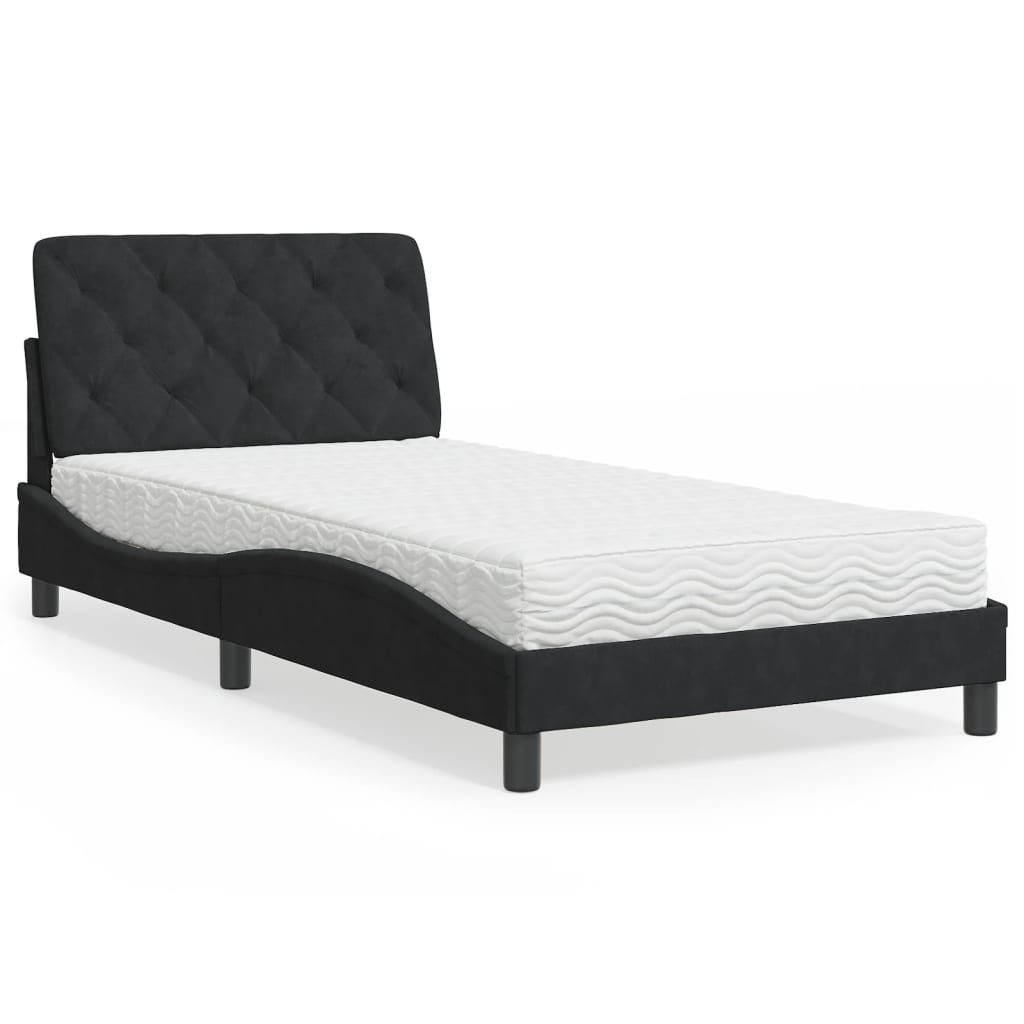 Letto con Materasso Nero 100x200 cm in Velluto - homemem39
